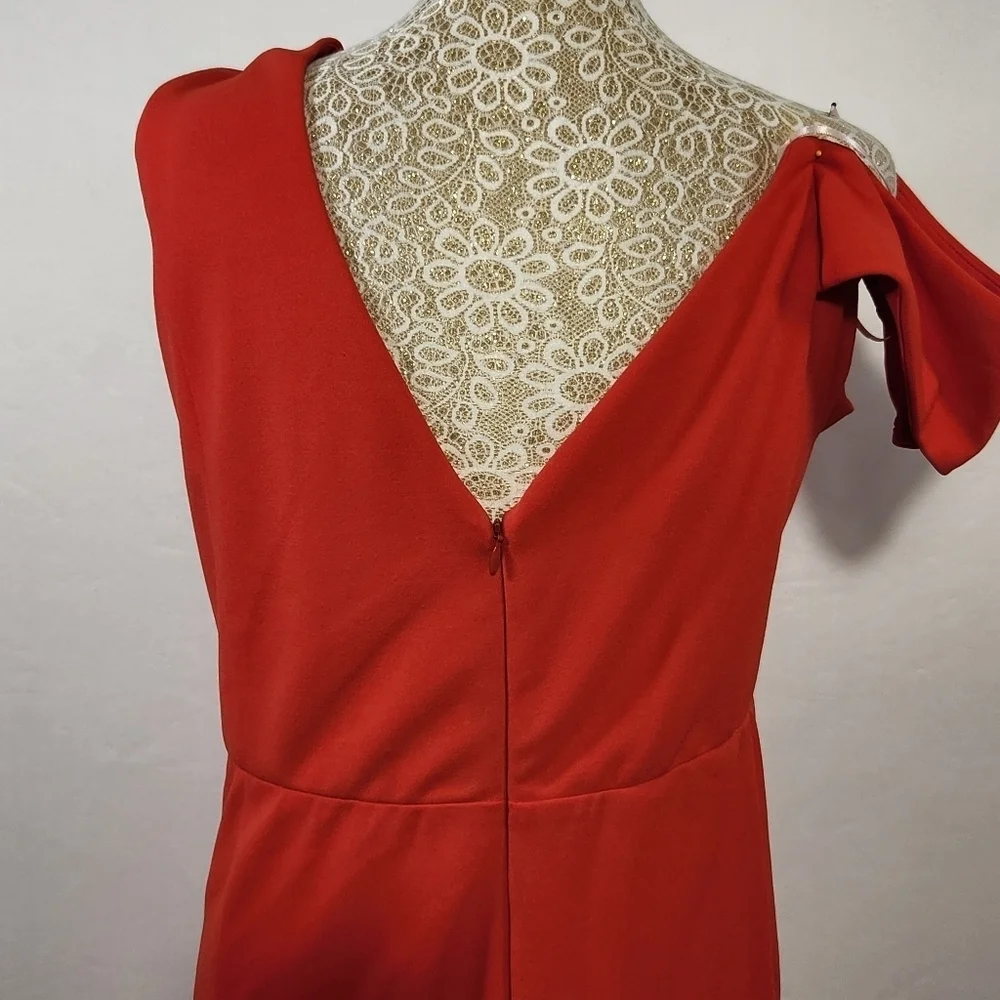 ABS Allen Schwartz Dress Gown Evening Red Deep V-Neck Knit Sleeveless Plus 24 - Picture 9 of 14